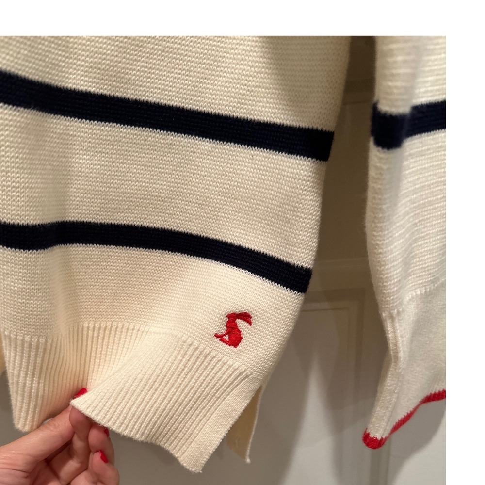 Joules Portlow Striped Cotton Sweater Cream Navy Button Shoulder US 10 Nautical - Picture 5 of 8